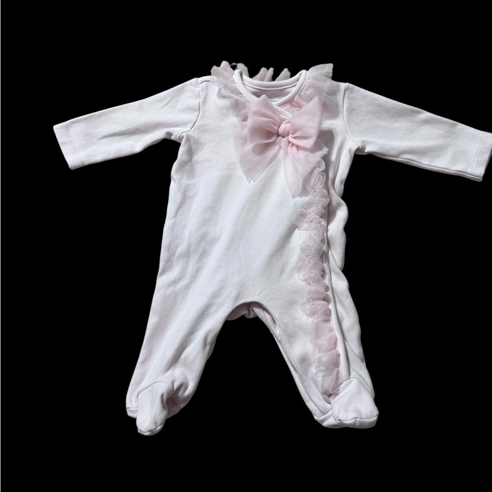 First Impressions Pink and White Baby Footie with Bow